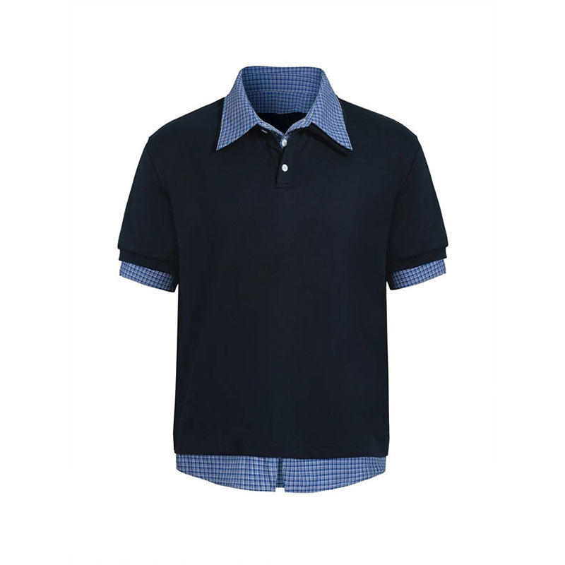 Women's Loose Striped Versatile Fake Two Piece T-shirt Short Sleeved