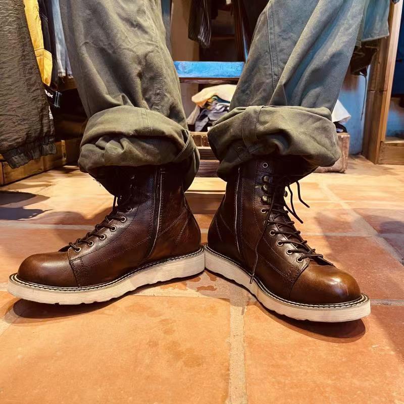 British Style Plus Velvet Leather Mid-top High-top Leather Boots