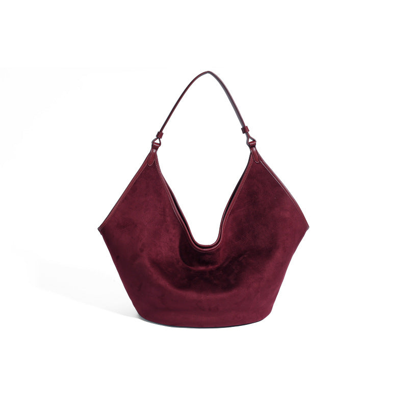 Soft-Form Suede Cowhide Hobo Bag Natural Drop Profile
