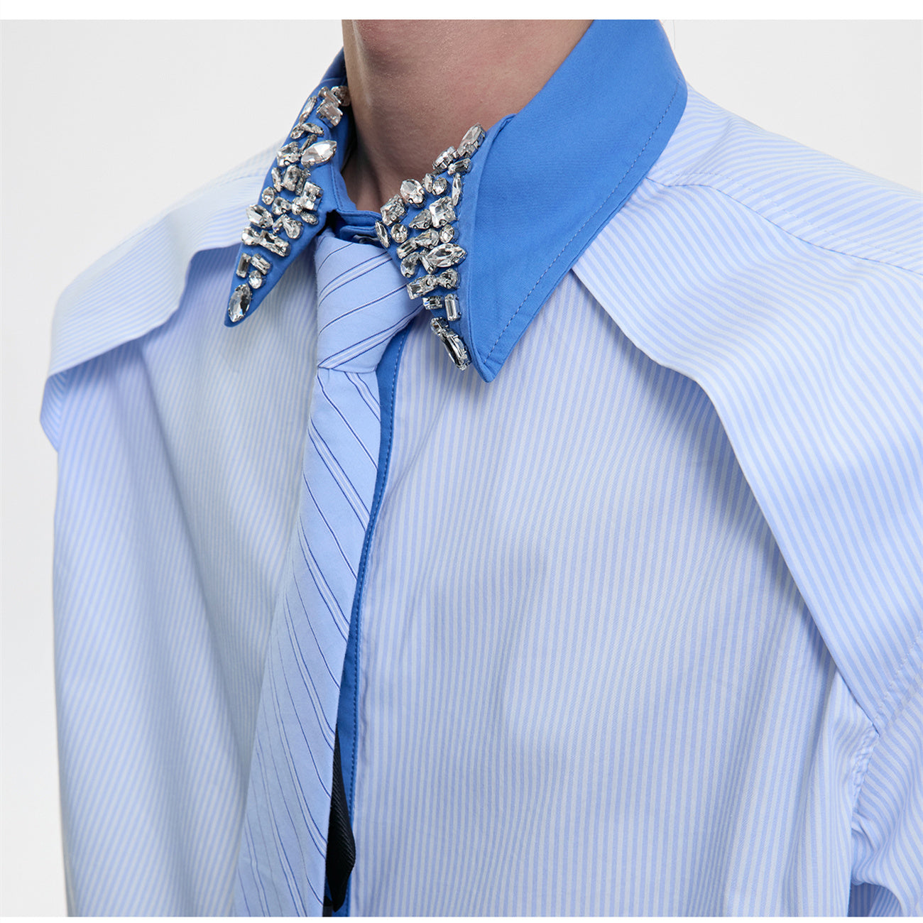 Men's Diamond Tie Dual-color Patchwork Striped Shirt