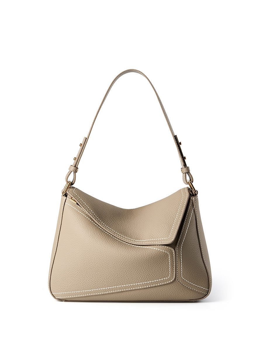 Structured Shoulder Bag — First-Layer Cowhide Leather