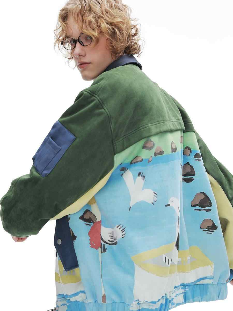 Retro Patchwork Baseball Uniform Men's Flight Suede Jacket