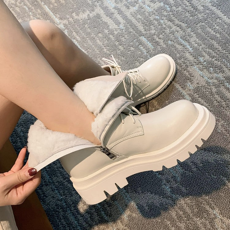 Structured Cowhide Combat Boots with Sheepskin Lining