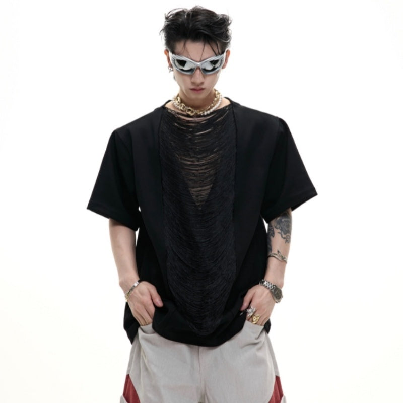 Hollow Out V-neck Short Sleeve Expensive High-end T-shirt Loose