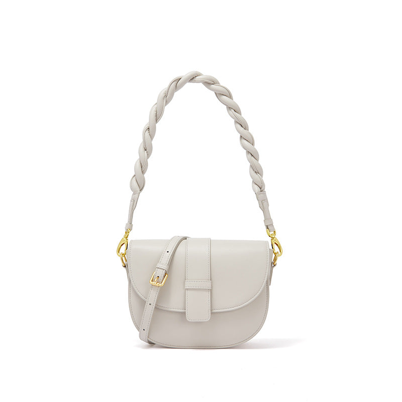 Structured Braided-Handle Flap Bag in Two-Layer Cowhide