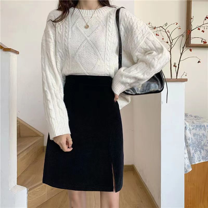 Preppy Style Slim-fit Corduroy Skirt