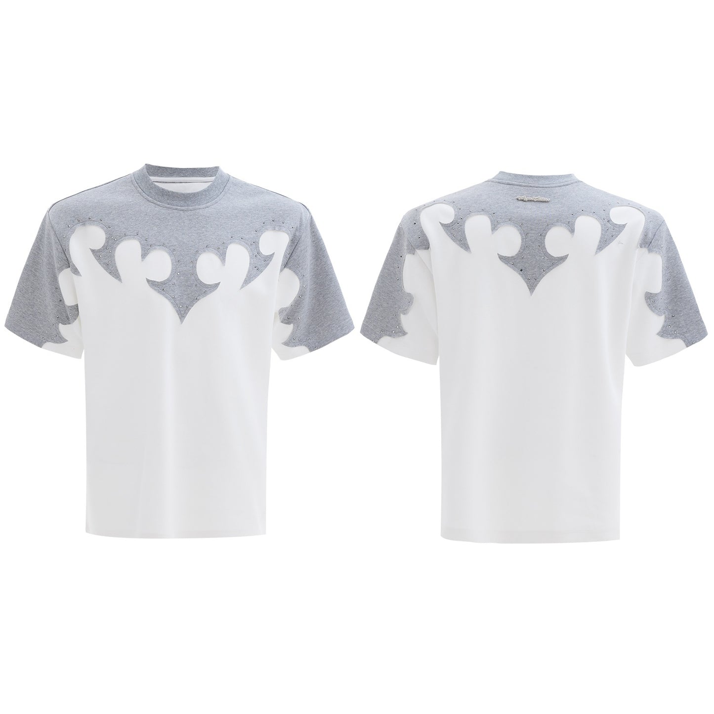 Three-dimensional Stitching Burnt Flower Round Neck Short Sleeve Men's Hot Rhinestone Heavy Cotton