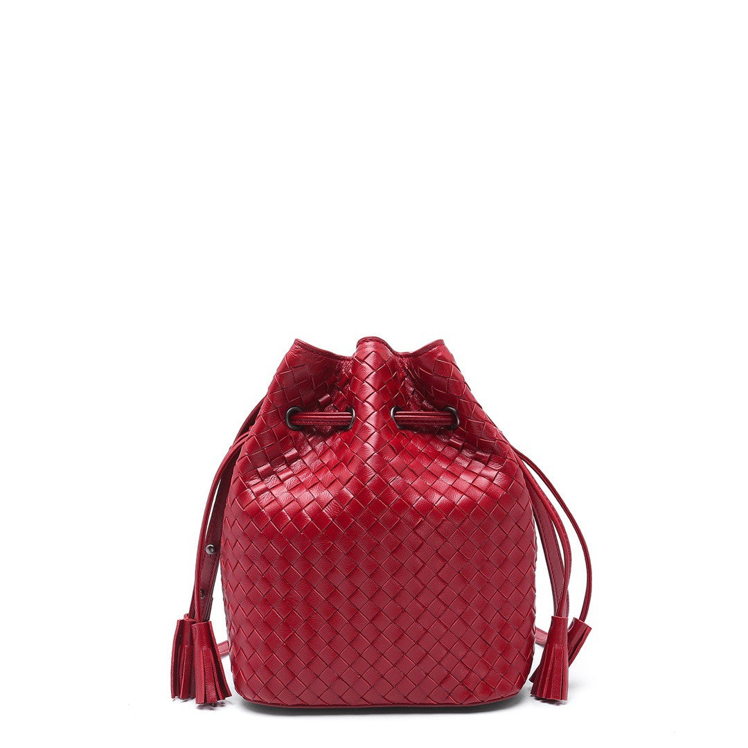 Woven Leather Bucket Bag with Controlled Softness