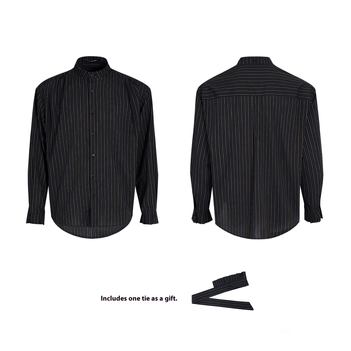 French Style Vintage Vertical Stripes Long Sleeve Tie Shirt