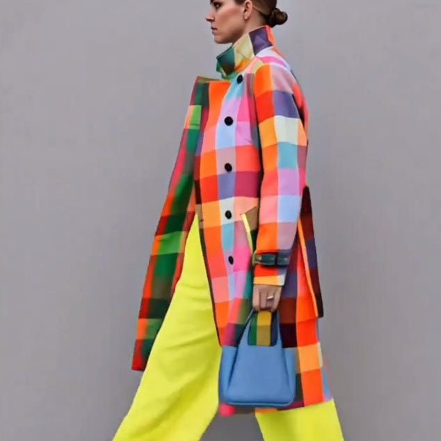 Women's Colorful Checkered Printed Windbreaker