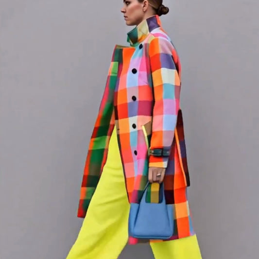 Women's Colorful Checkered Printed Windbreaker