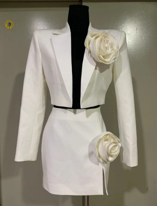 Autumn New High-grade V-neck Three-dimensional Flowers Suit