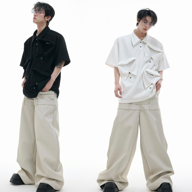 Multi-collar Deconstructed Design Polo Shirt Cotton Short Sleeve