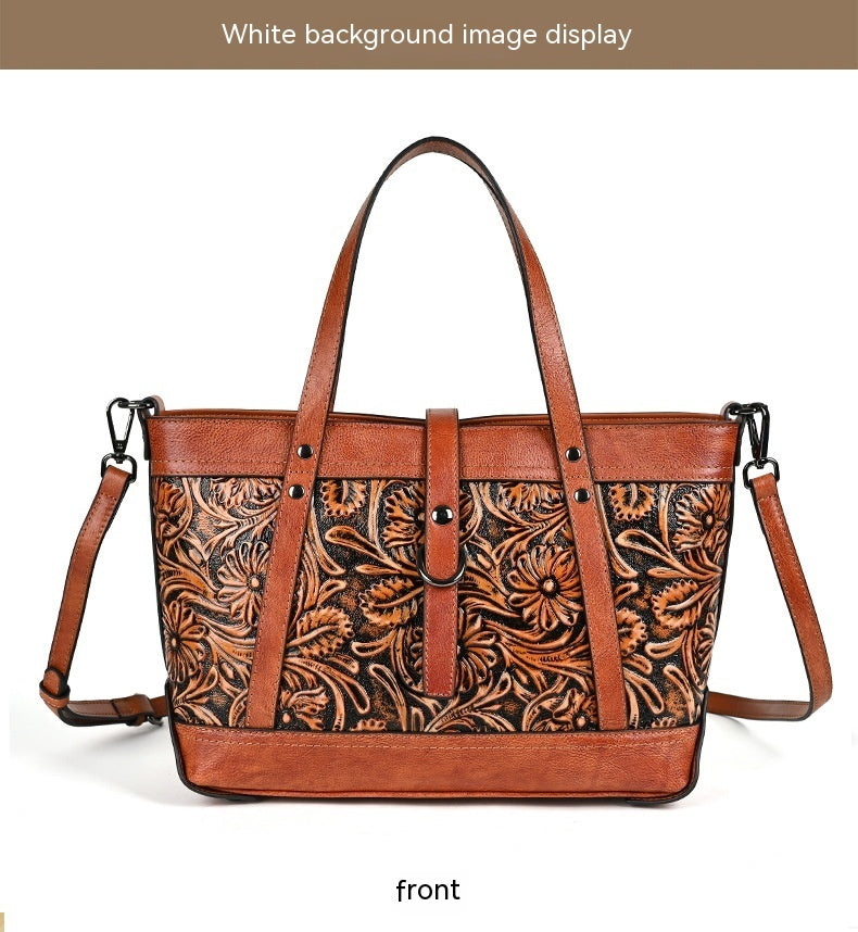 First Layer Cowhide Skeleton-skin Hand Carved Bag