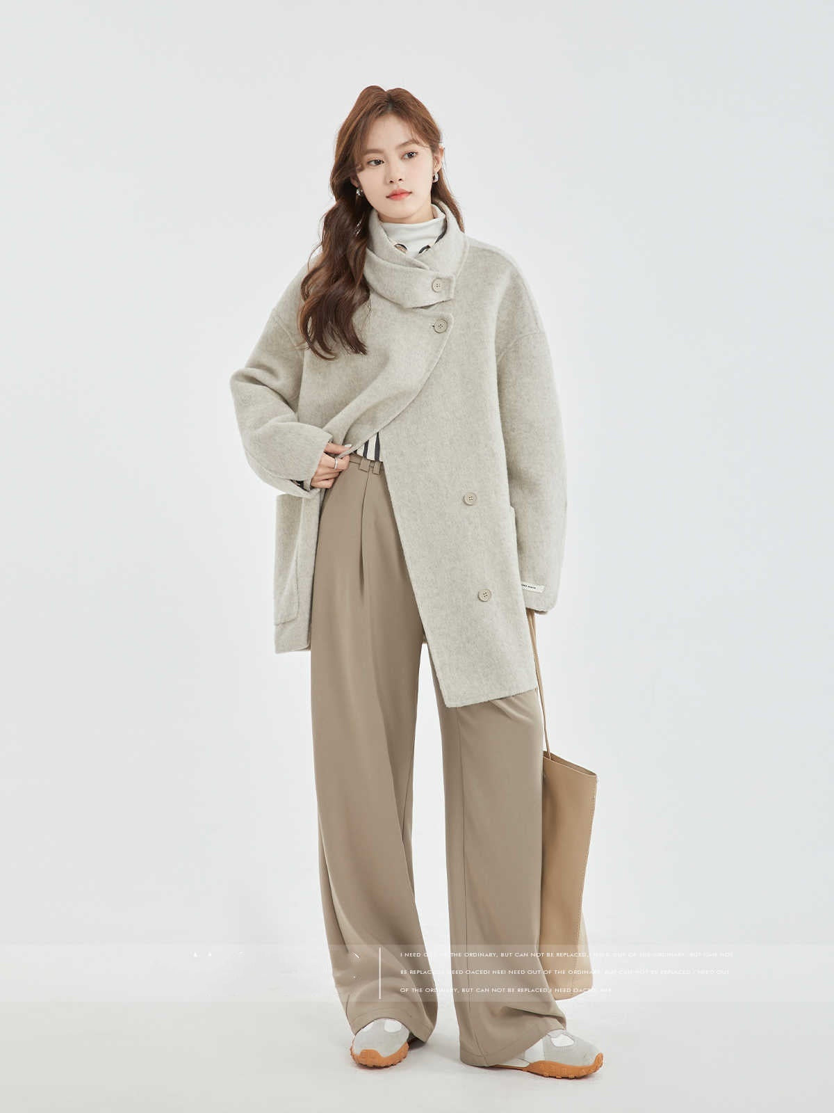 Stand Collar Loose Woolen Female Reversible Cashmere Coat