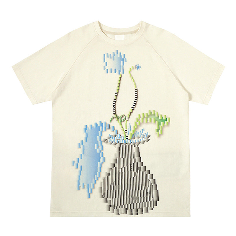 Women's Fashion Short Sleeve Digital Vase T-Shirt
