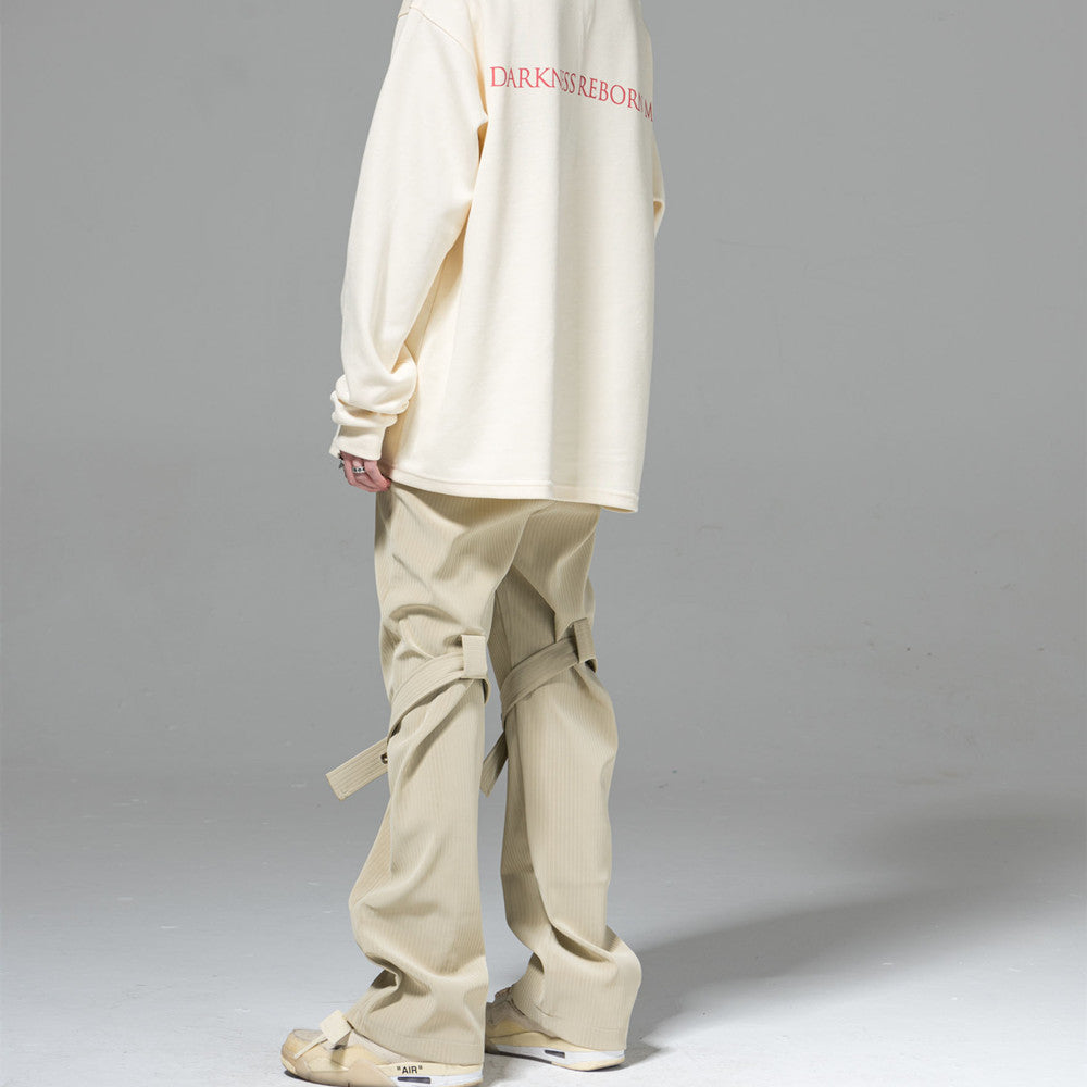 Women's PU Leather Button Tie Flared Casual Pants