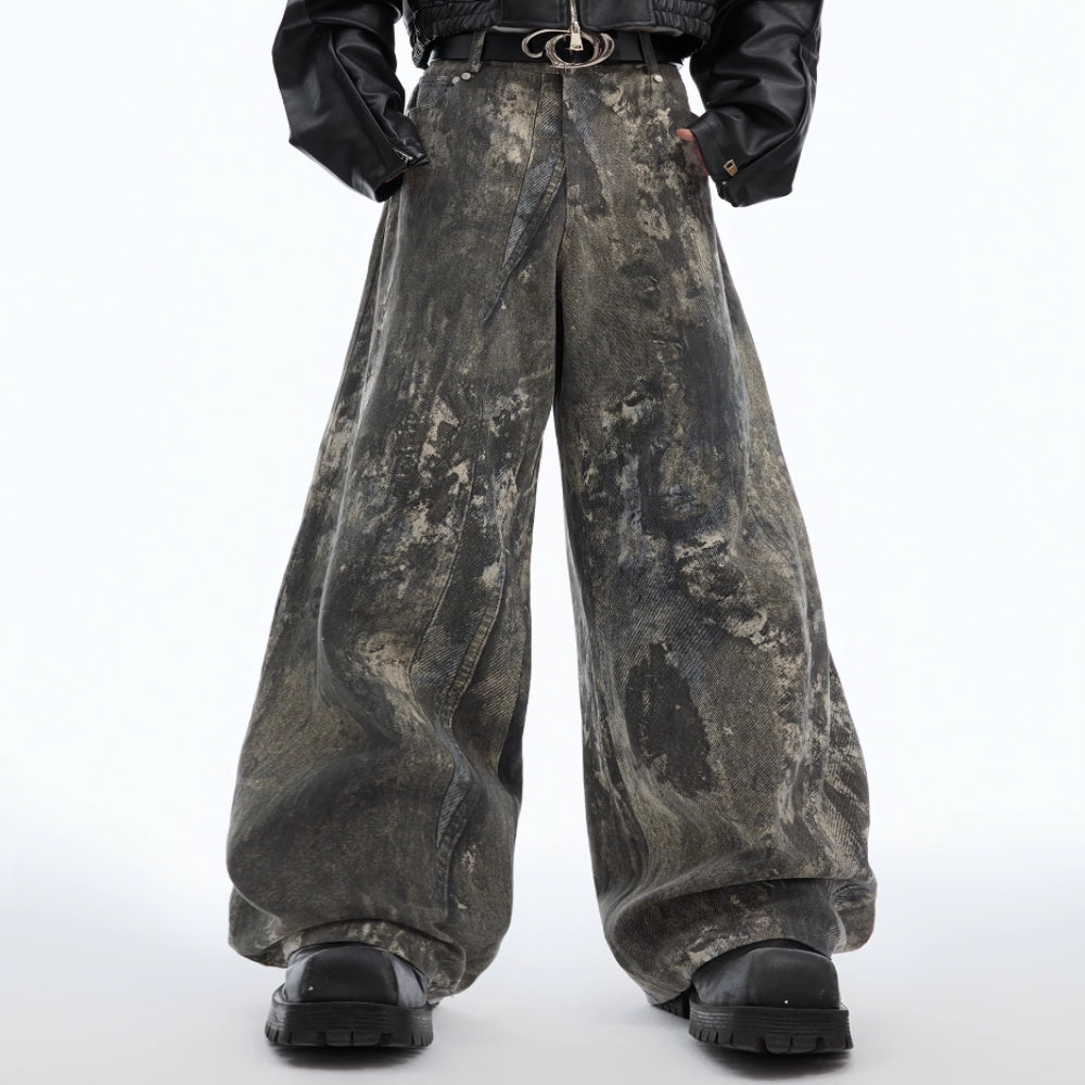 Heavy Industry 3D Stereo Printing Splash Ink Worn Jeans