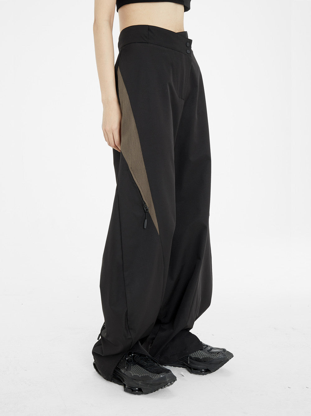 Ladies Main Line Oblique Waist Splicing Texture Wide Legs Close Feet