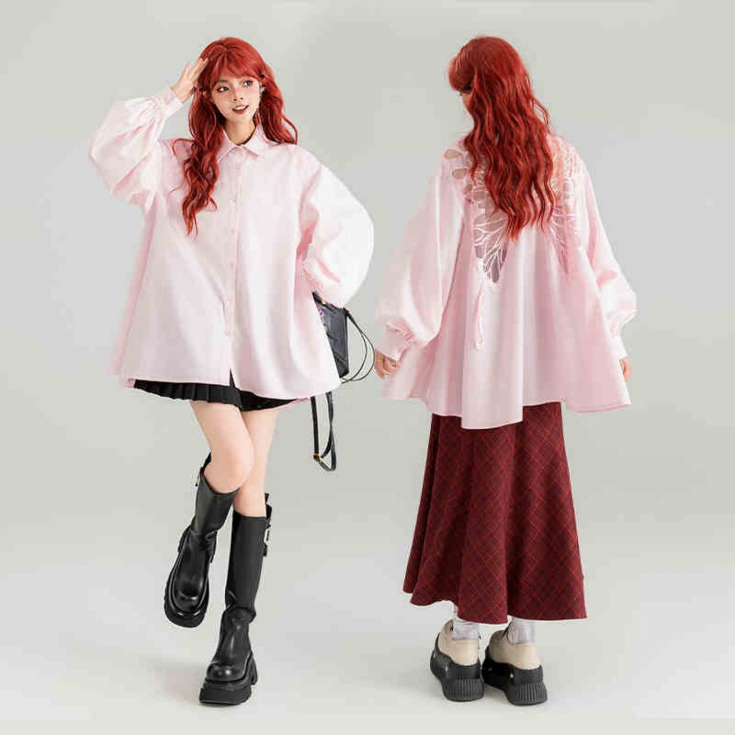 Butterfly Embroidered Black Long Sleeve Shirt