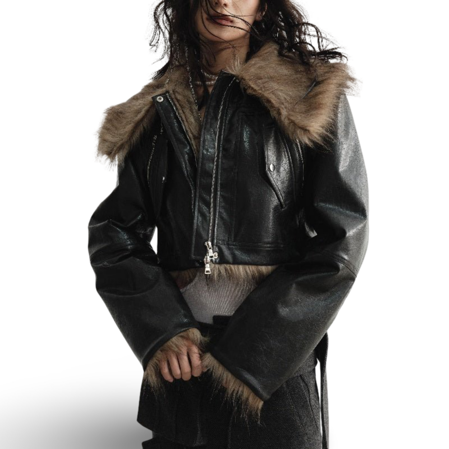 Wild Loose Feeling Fur Reverse Leather Jacket Short Coat