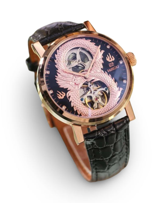 Casual Vintage Dragon Carving Square Flywheel Manual Mechanical  Watch