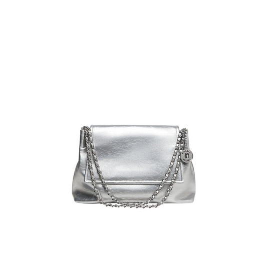 Structured Metallic Shoulder Bag in Two-Layer Cowhide