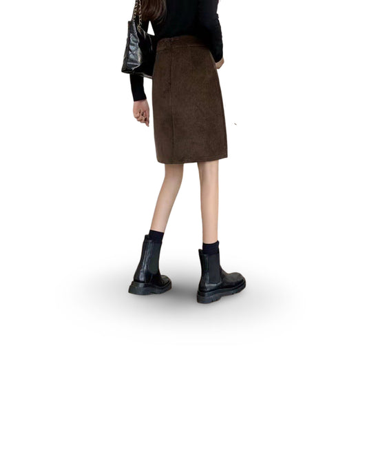 Preppy Style Slim-fit Corduroy Skirt