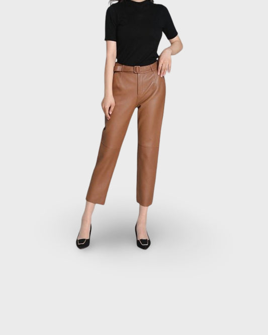 High-waisted leather pants