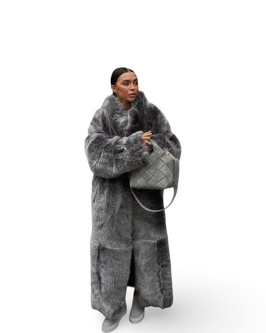 Women's Black And White Two-color Artificial Wool Coat