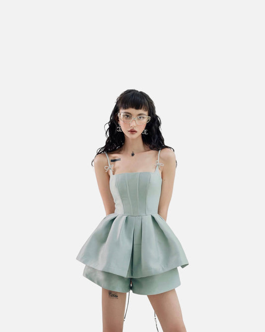 Two-piece Slimming Suspender Top Shorts Suit