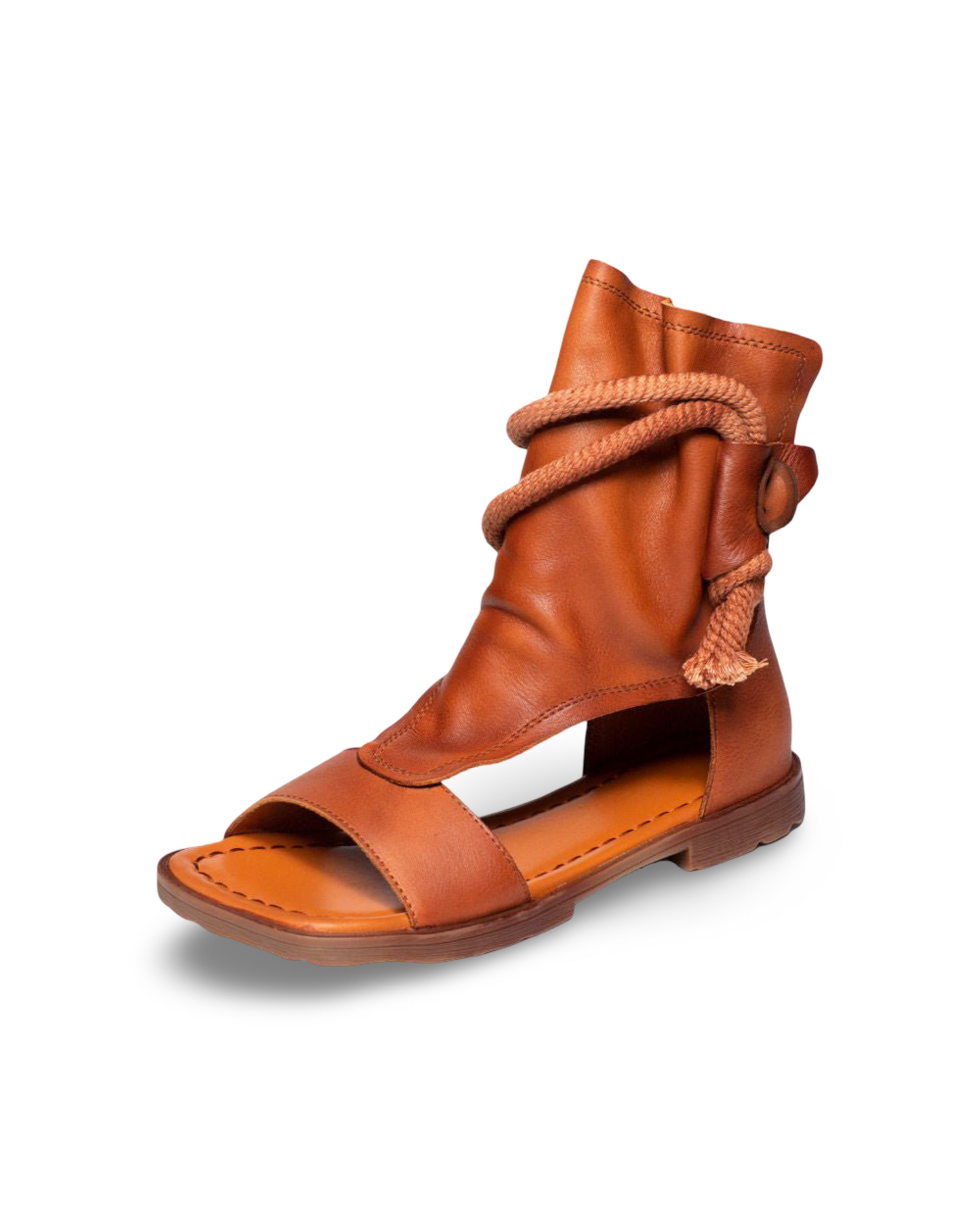 Genuine Leather Retro Flat Soft Bottom High-top Back Zipper Fish Mouth Sandal Boots
