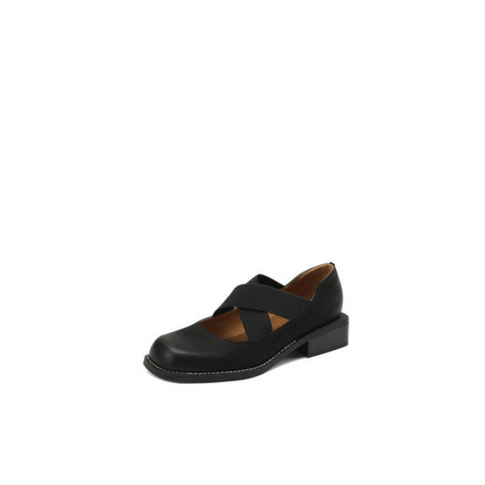 Black Leather Mary Jane with Stable Low Heel