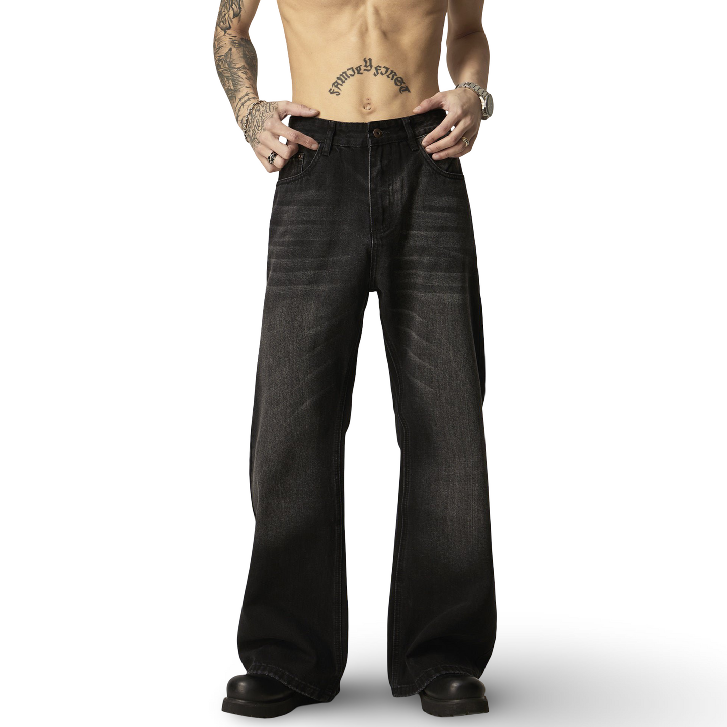 American Retro Black Loose Straight Jeans