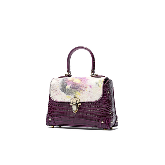 Crocodile Leather Structured Top Handle Bag