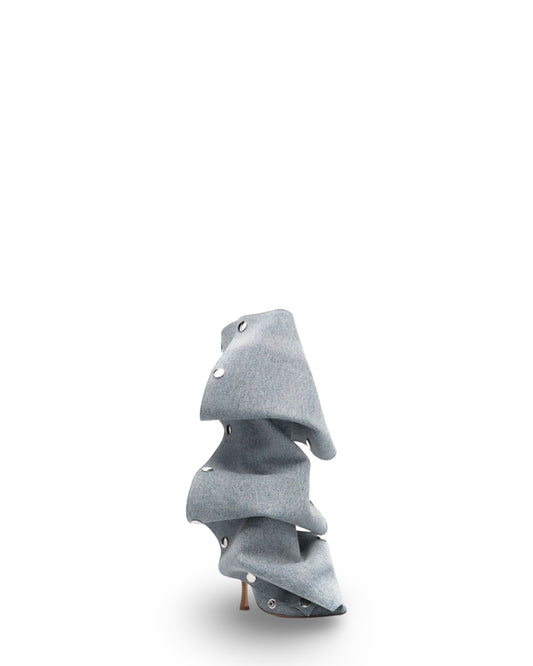 Denim Stitching Casual Two-way Pile Style Knee-length Boots