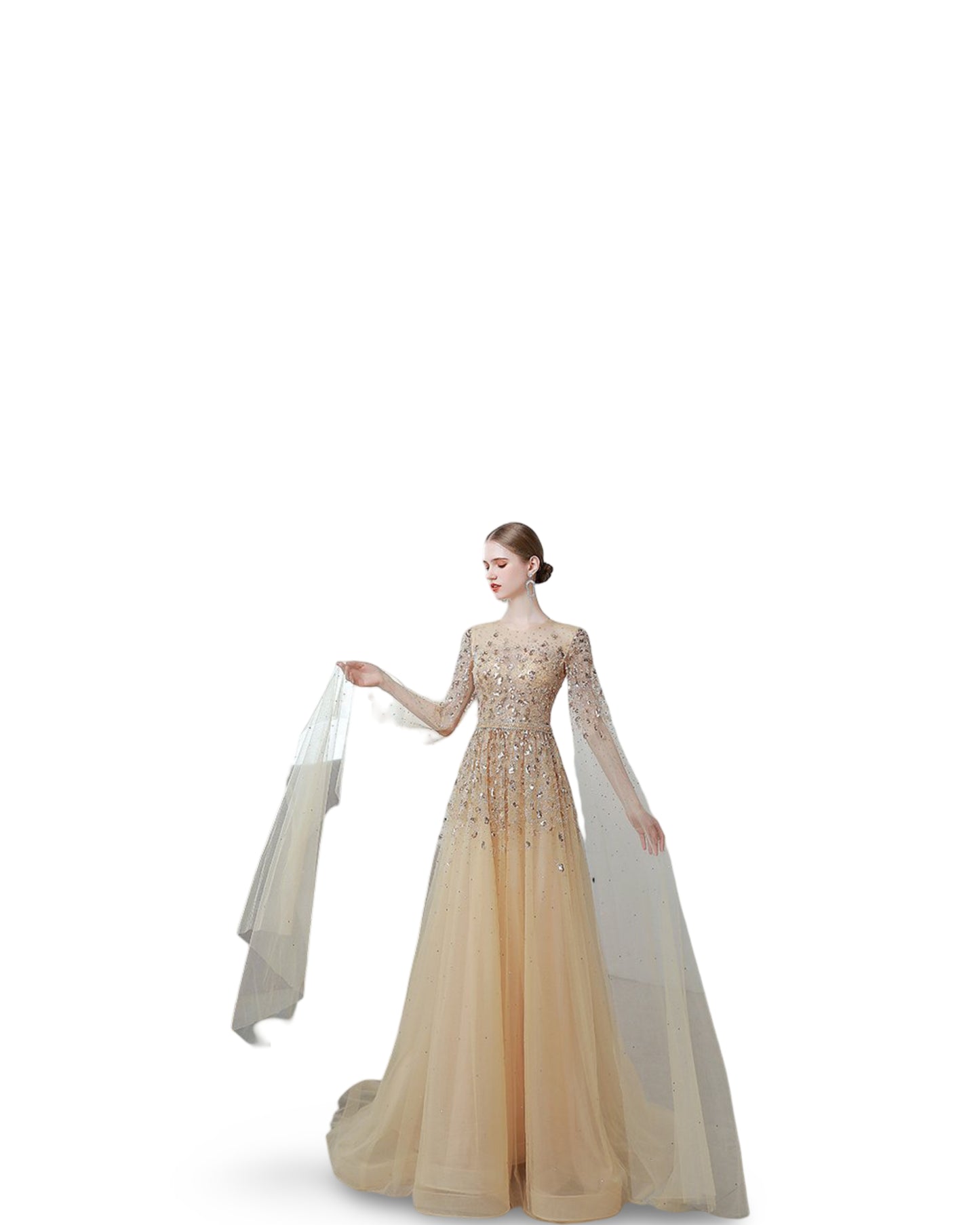 Gold High End Flying Sleeve Long Evening Dress