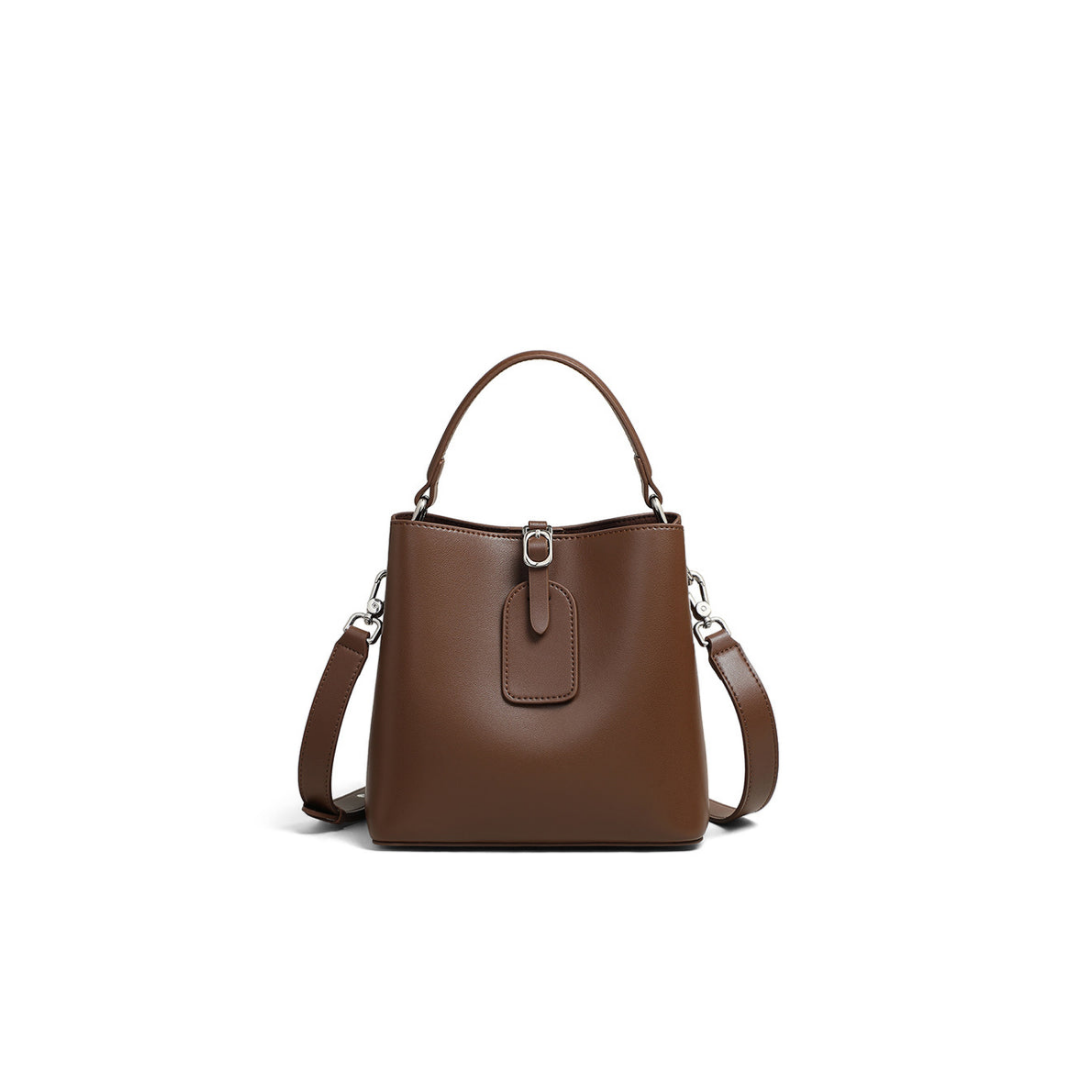 Structured Bucket Bag — First-Layer Cowhide Leather
