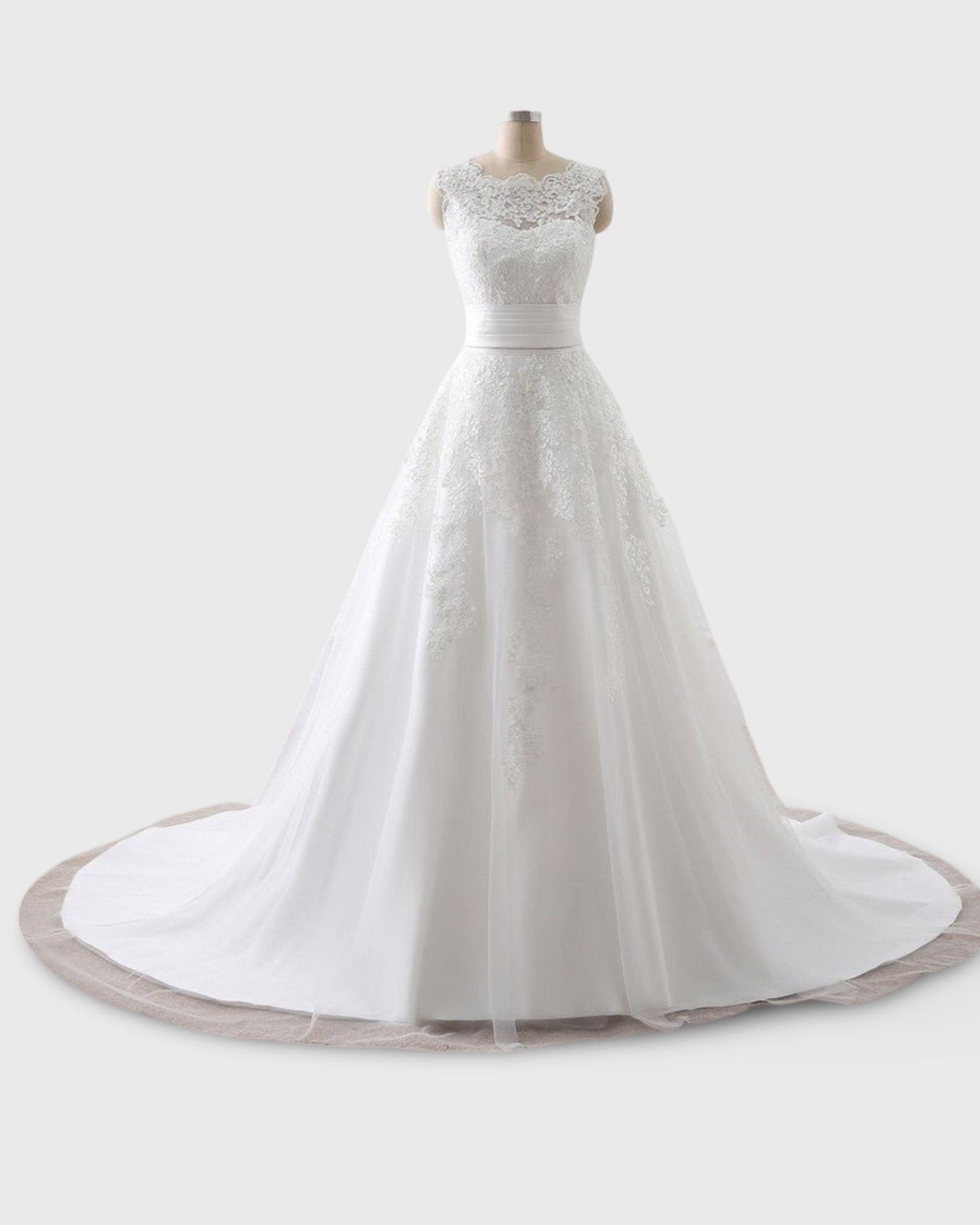 Two-piece White Wedding Dress With Round Neck And Elegant