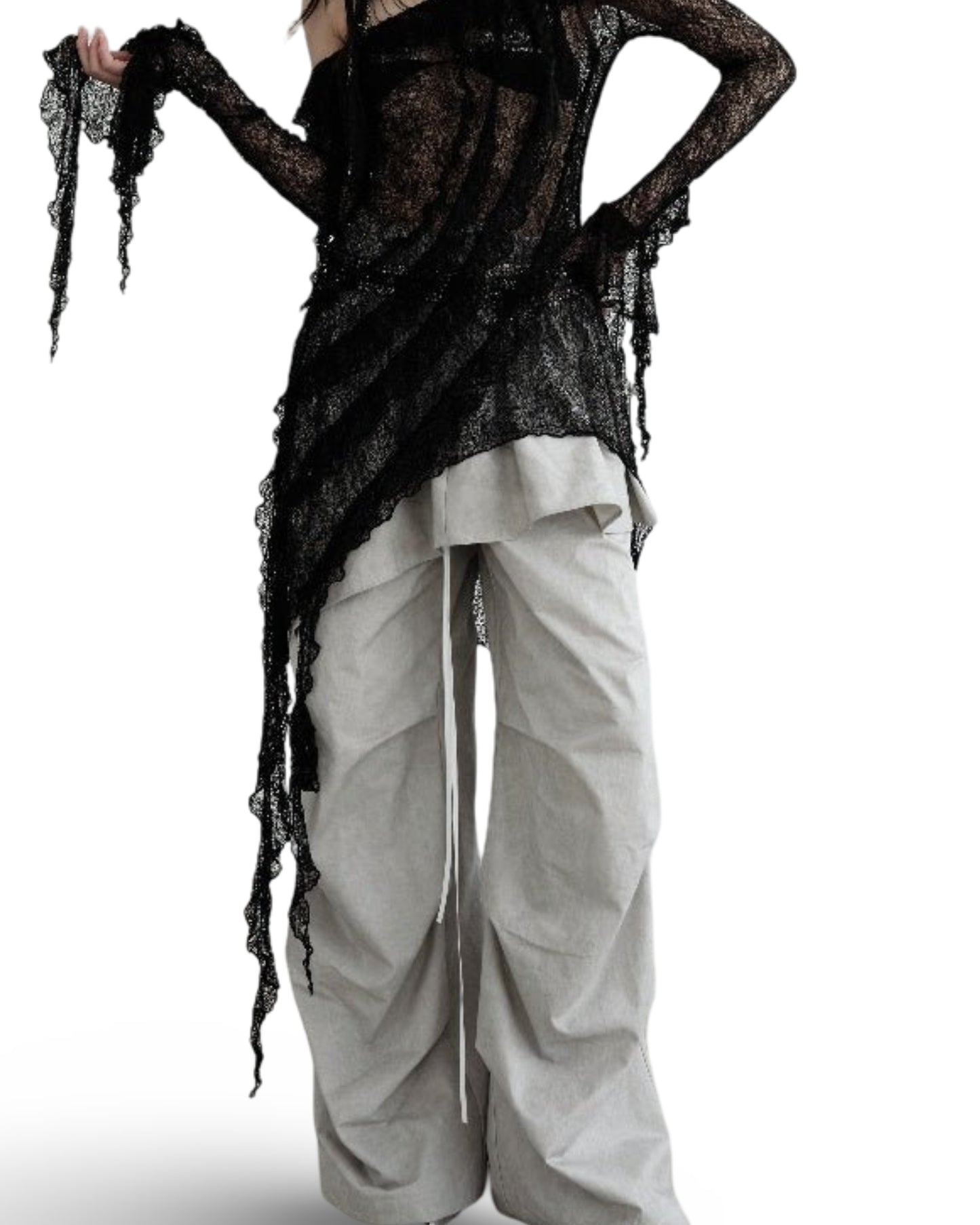 Washed Dirty Dyed Cotton Two-piece Removable Flounced Skirt Swing Casual Pants