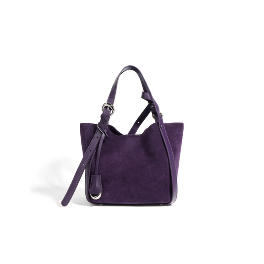 Structured Suede Shoulder Tote in First-Layer Cowhide —