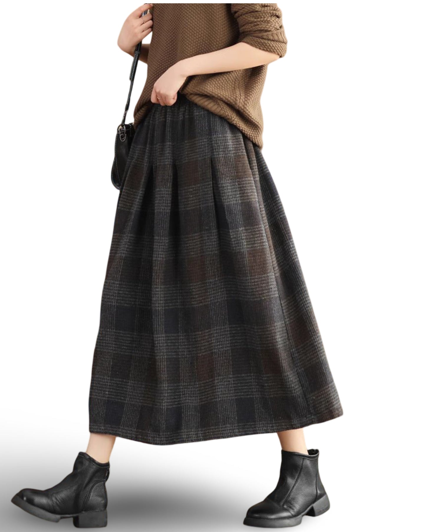 Women's Wool Skirt Yarn-dyed Plaid Warm A- Line