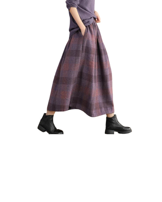 Women's Wool Skirt Yarn-dyed Plaid Warm A- Line