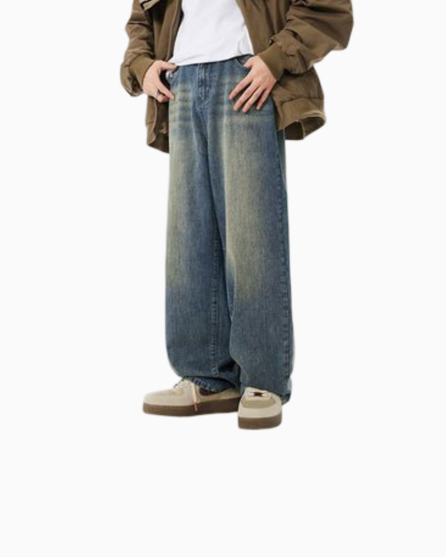 Men's Worn Looking Washed-out Loose Straight All-matching Jeans