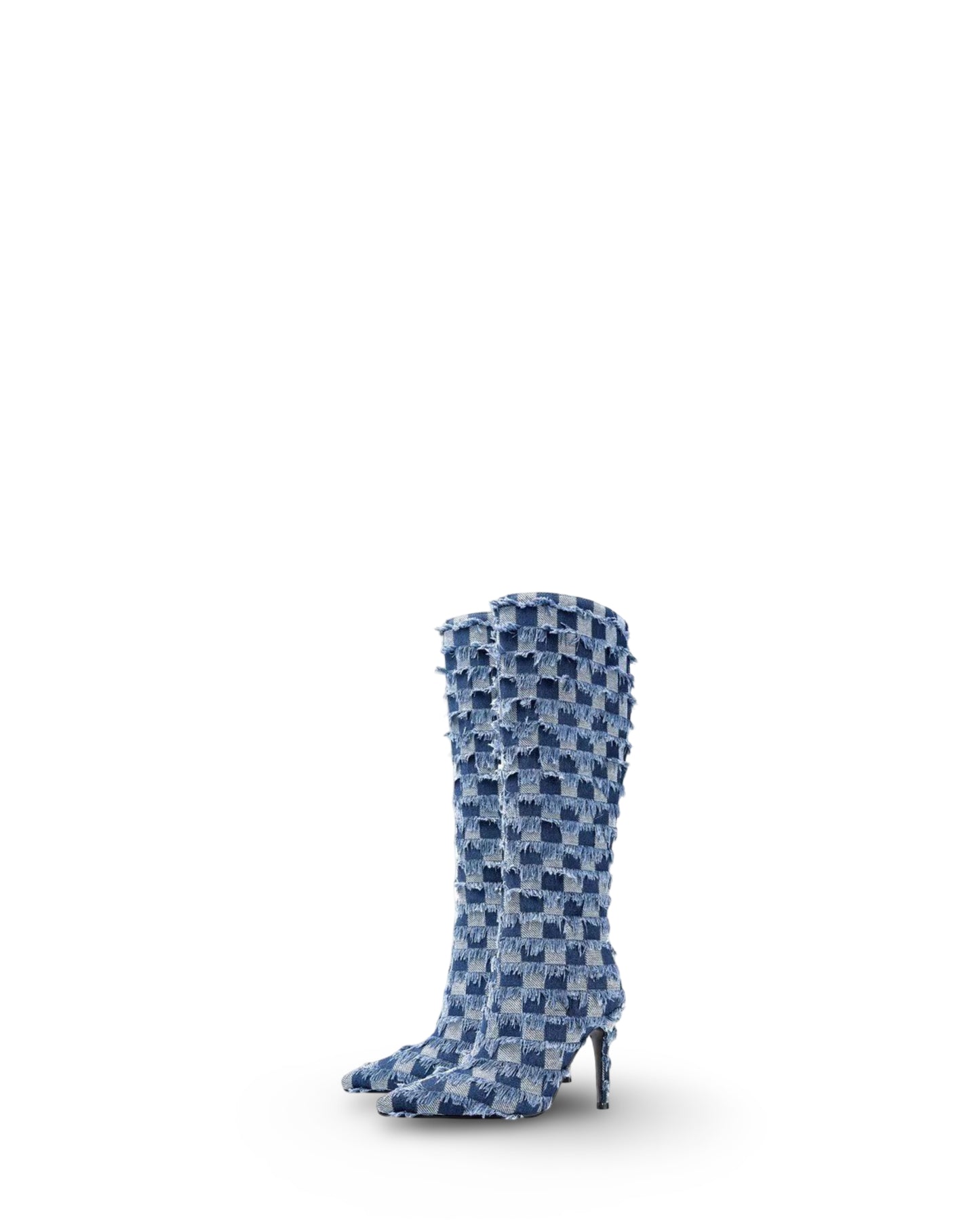 Chessboard Plaid Denim Blue Cloth Women's Boots