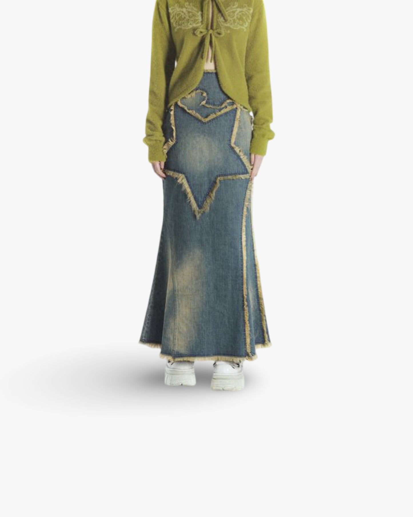 Women's Asymmetrical Vintage Star Denim Long Skirt