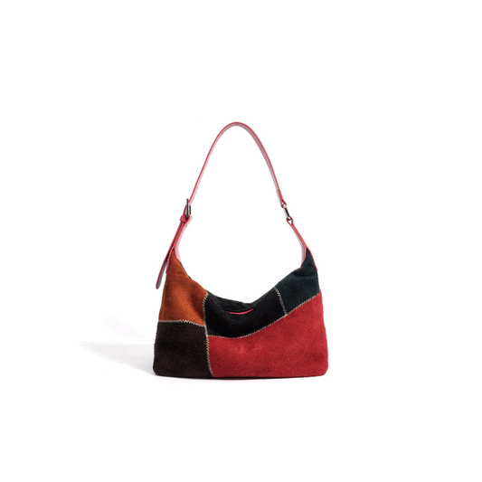 Patchwork Suede Shoulder Bag in First-Layer Cowhide Leather