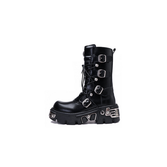 First-Layer Cowhide Multi-Buckle Combat Boot