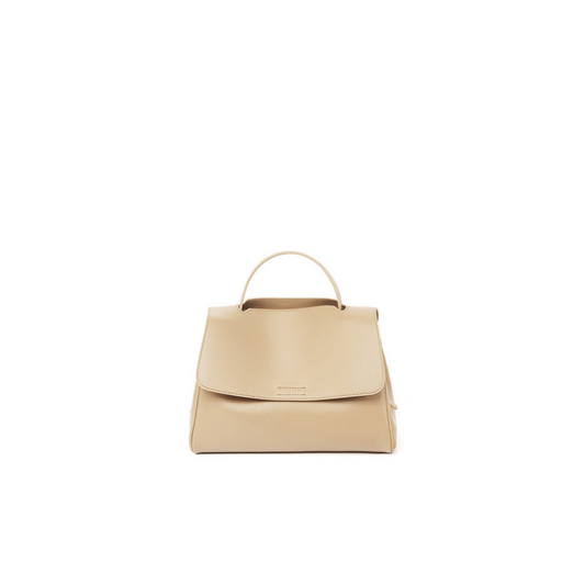 Structured Flap Top-Handle Bag — First-Layer Cowhide Leather