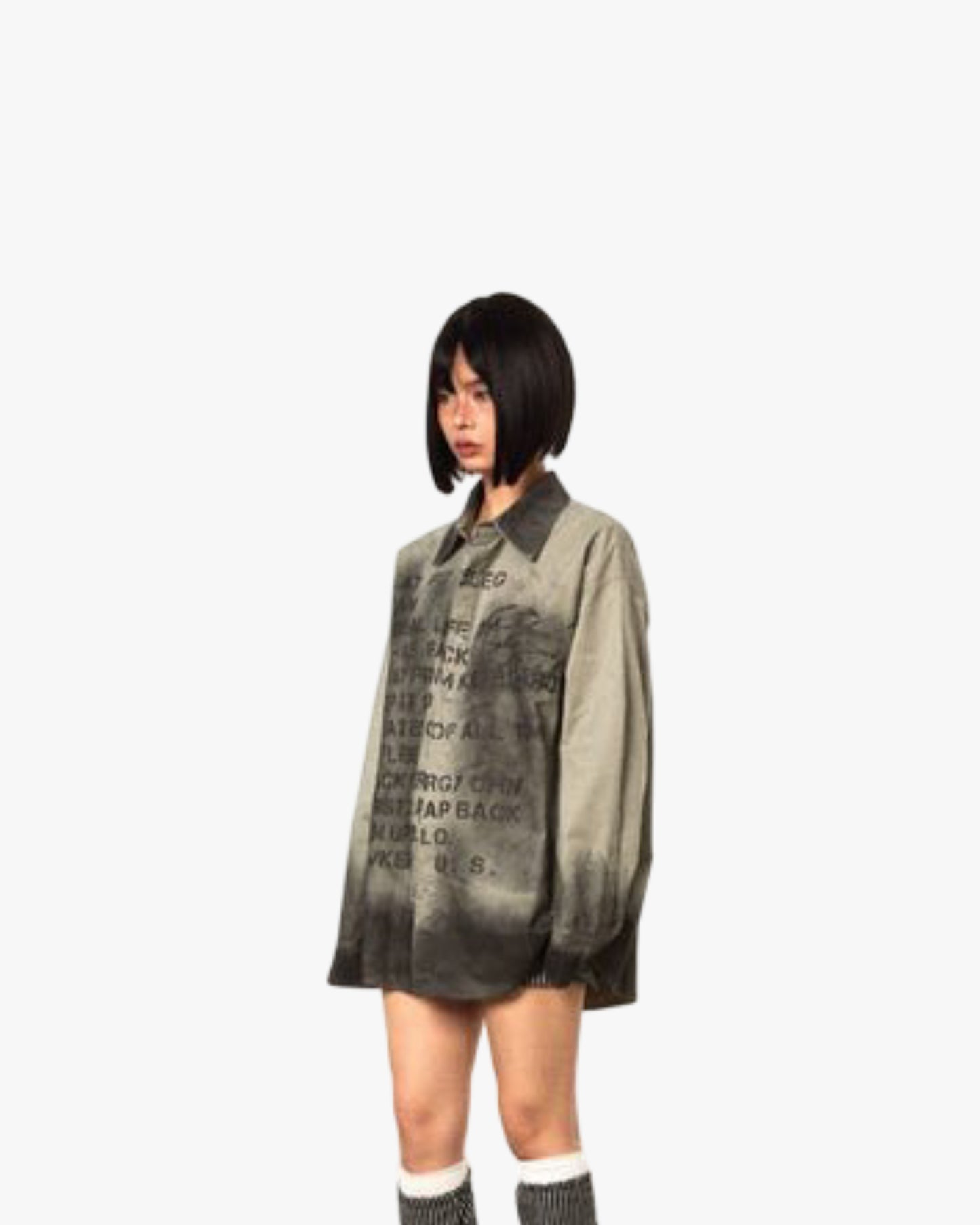 Letter Distressed Printed Long-sleeved Shirt Retro Gradient Loose Casual Women